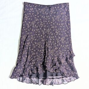 Womens Jones Wear 10 Silk Midi Skirt Floral  Asymmetrical Ruffle Hem Vintage